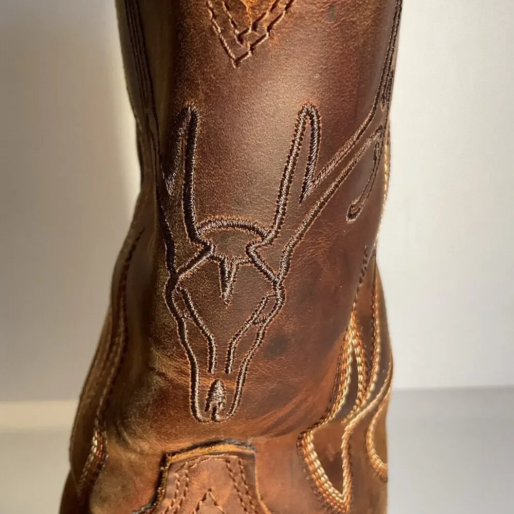 Ariat Men’s Western Cowboy Boots Brown Leather Deer Skull Square Toe Size 13D